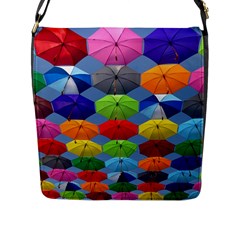Color Umbrella Blue Sky Red Pink Grey And Green Folding Umbrella Painting Flap Messenger Bag (l)  by Nexatart