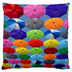 Color Umbrella Blue Sky Red Pink Grey And Green Folding Umbrella Painting Large Flano Cushion Case (one Side) by Nexatart