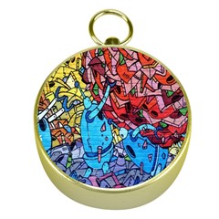 Colorful Graffiti Art Gold Compasses by Nexatart