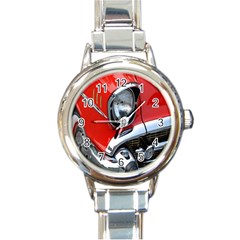 Classic Car Red Automobiles Round Italian Charm Watch by Nexatart