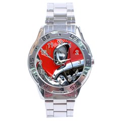 Classic Car Red Automobiles Stainless Steel Analogue Watch