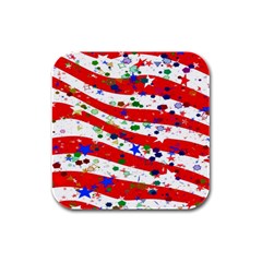 Confetti Star Parade Usa Lines Rubber Square Coaster (4 Pack)  by Nexatart