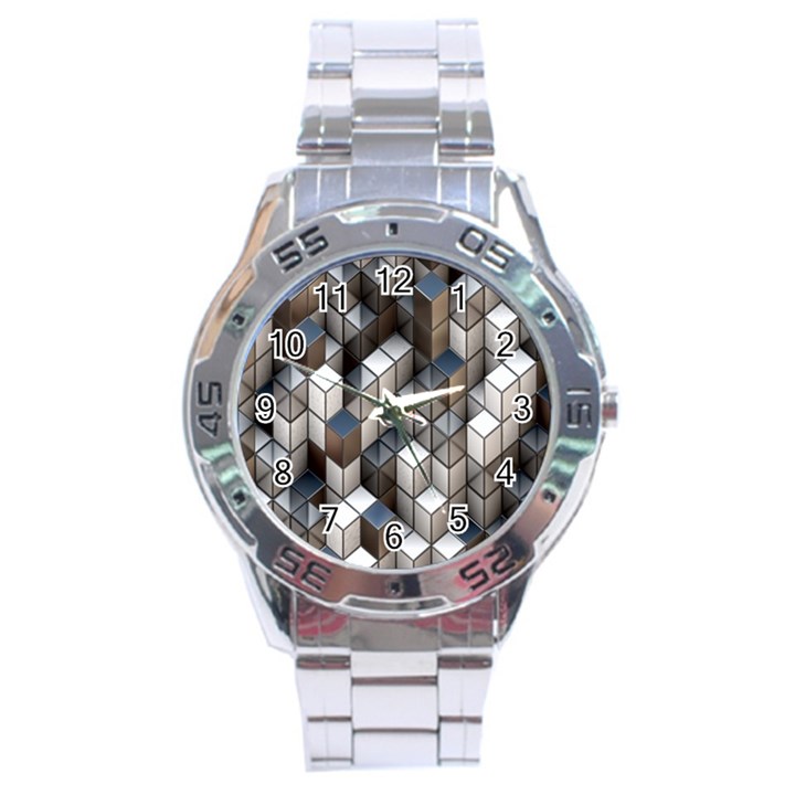 Cube Design Background Modern Stainless Steel Analogue Watch