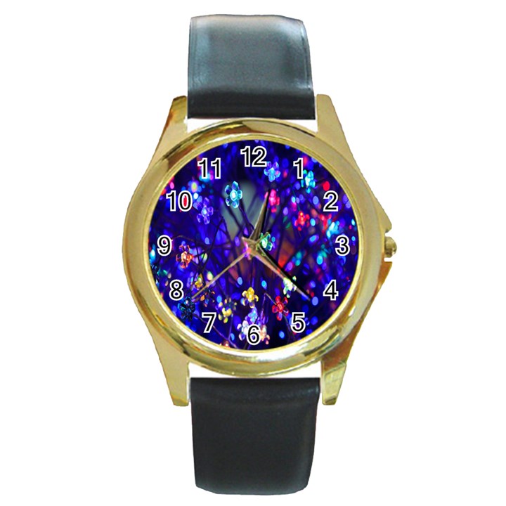 Decorative Flower Shaped Led Lights Round Gold Metal Watch