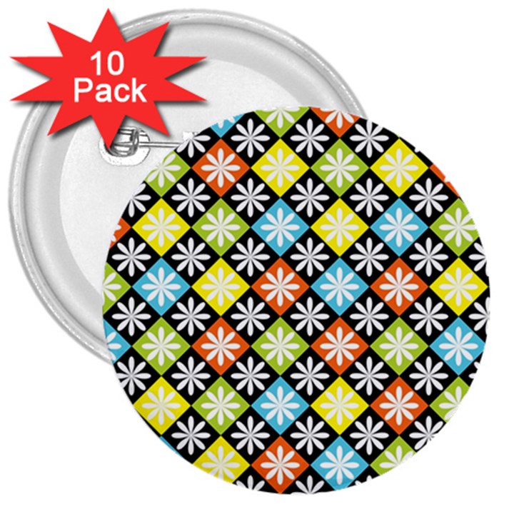 Diamonds Argyle Pattern 3  Buttons (10 pack) 