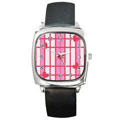 Fabric Magenta Texture Textile Love Hearth Square Metal Watch by Nexatart