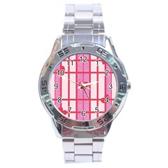 Fabric Magenta Texture Textile Love Hearth Stainless Steel Analogue Watch by Nexatart