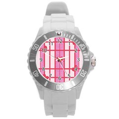 Fabric Magenta Texture Textile Love Hearth Round Plastic Sport Watch (l) by Nexatart