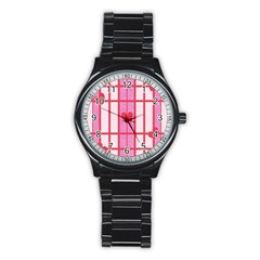 Fabric Magenta Texture Textile Love Hearth Stainless Steel Round Watch by Nexatart