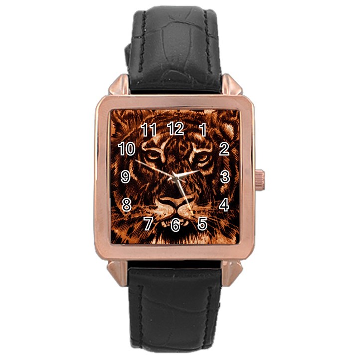 Eye Of The Tiger Rose Gold Leather Watch 