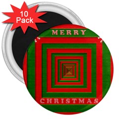 Fabric 3d Merry Christmas 3  Magnets (10 Pack)  by Nexatart