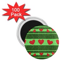 Fabric Christmas Hearts Texture 1 75  Magnets (100 Pack)  by Nexatart