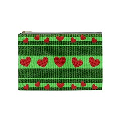 Fabric Christmas Hearts Texture Cosmetic Bag (medium)  by Nexatart