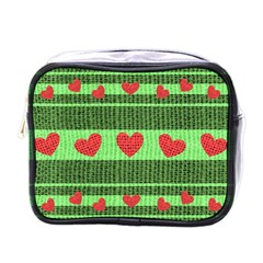Fabric Christmas Hearts Texture Mini Toiletries Bags by Nexatart