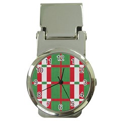 Fabric Green Grey Red Pattern Money Clip Watches by Nexatart