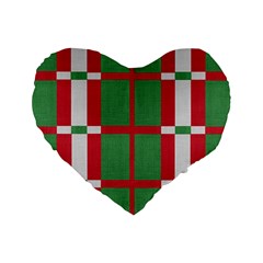 Fabric Green Grey Red Pattern Standard 16  Premium Flano Heart Shape Cushions by Nexatart