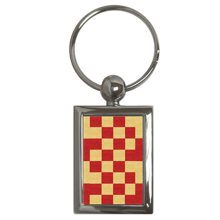 Fabric Geometric Red Gold Block Key Chains (Rectangle) 