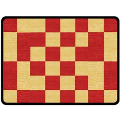 Fabric Geometric Red Gold Block Fleece Blanket (large)  by Nexatart