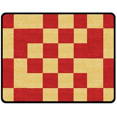 Fabric Geometric Red Gold Block Fleece Blanket (medium)  by Nexatart