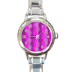 Fabric Textile Design Purple Pink Round Italian Charm Watch by Nexatart