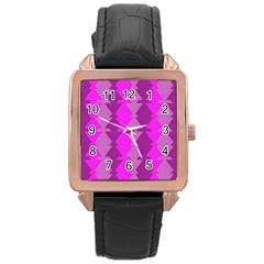 Fabric Textile Design Purple Pink Rose Gold Leather Watch  by Nexatart