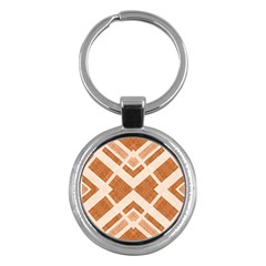 Fabric Textile Tan Beige Geometric Key Chains (Round) 