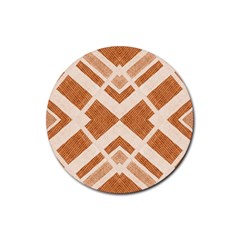 Fabric Textile Tan Beige Geometric Rubber Round Coaster (4 pack) 