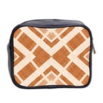 Fabric Textile Tan Beige Geometric Mini Toiletries Bag 2-Side Back