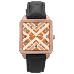 Fabric Textile Tan Beige Geometric Rose Gold Leather Watch 