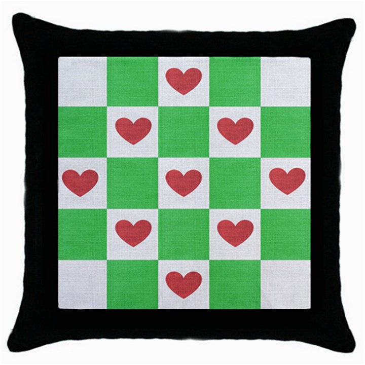 Fabric Texture Hearts Checkerboard Throw Pillow Case (Black)