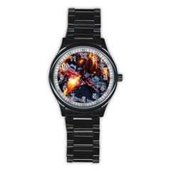 Fire Embers Flame Heat Flames Hot Stainless Steel Round Watch by Nexatart