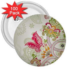 Floral Pattern Background 3  Buttons (100 Pack)  by Nexatart