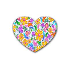 Floral Paisley Background Flower Heart Coaster (4 Pack)  by Nexatart