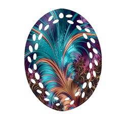 Feather Fractal Artistic Design Oval Filigree Ornament (two Sides)