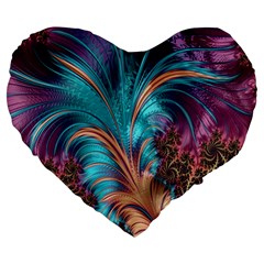 Feather Fractal Artistic Design Large 19  Premium Heart Shape Cushions by Nexatart