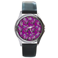 Flower Pattern Round Metal Watch