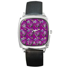 Flower Pattern Square Metal Watch