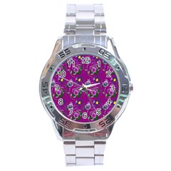 Flower Pattern Stainless Steel Analogue Watch