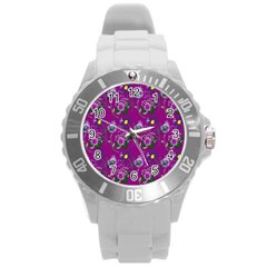 Flower Pattern Round Plastic Sport Watch (L)