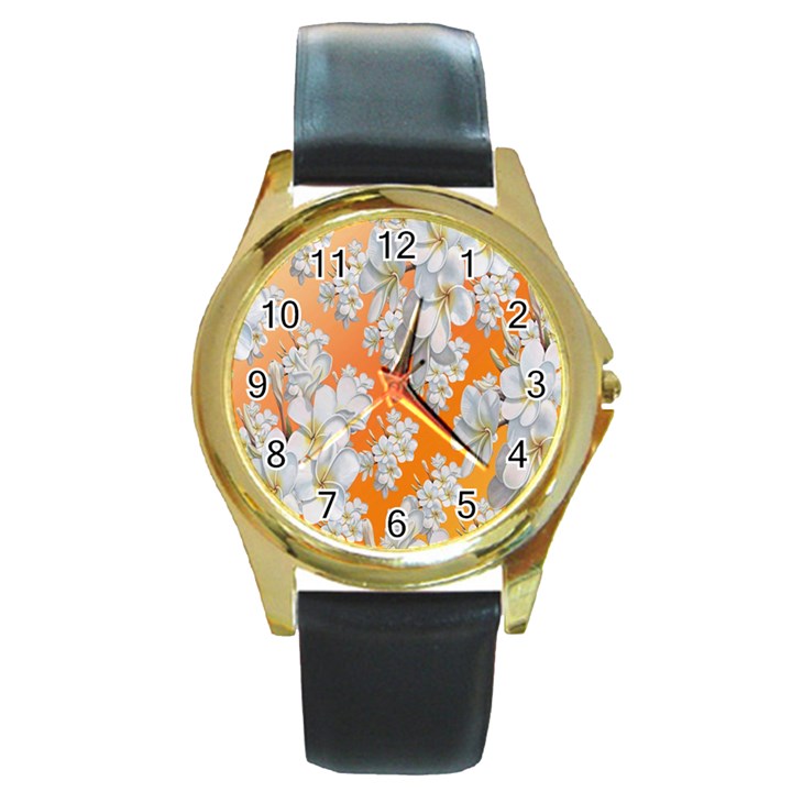 Flowers Background Backdrop Floral Round Gold Metal Watch