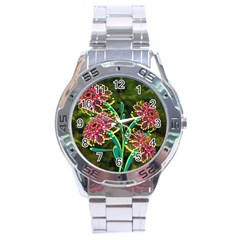 Flowers Abstract Decoration Stainless Steel Analogue Watch by Nexatart