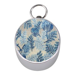 Flowers Blue Patterns Fabric Mini Silver Compasses