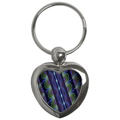 Fractal Blue Lines Colorful Key Chains (heart)  by Nexatart