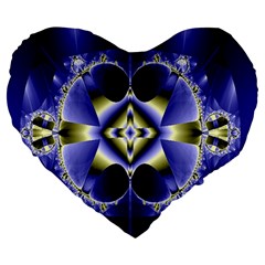 Fractal Fantasy Blue Beauty Large 19  Premium Heart Shape Cushions