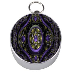 Fractal Sparkling Purple Abstract Silver Compasses