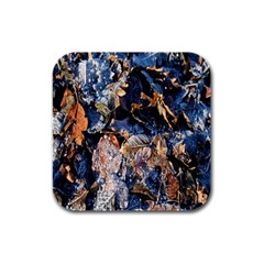 Frost Leaves Winter Park Morning Rubber Square Coaster (4 Pack)  by Nexatart