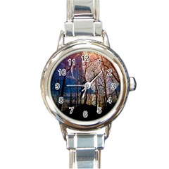 Full Moon Forest Night Darkness Round Italian Charm Watch by Nexatart