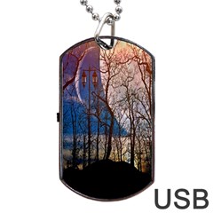 Full Moon Forest Night Darkness Dog Tag Usb Flash (two Sides)