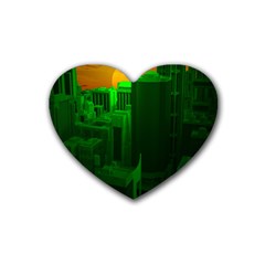 Green Building City Night Heart Coaster (4 Pack)  by Nexatart