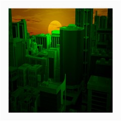 Green Building City Night Medium Glasses Cloth (2-side) by Nexatart